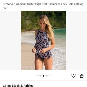 Floral High Neck Tankini Top Keyhole Bathing Suit with high waisted rouged bott